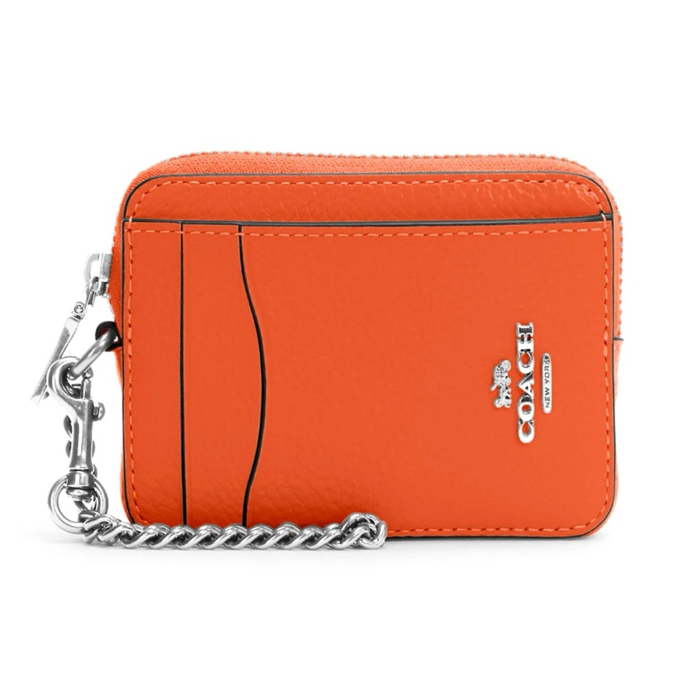 Coach Zip Card Case, Orange/Silver 🧡